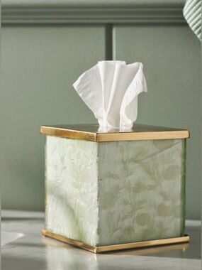 Anthropologie Floral Etched Glass Tissue Box, NIP